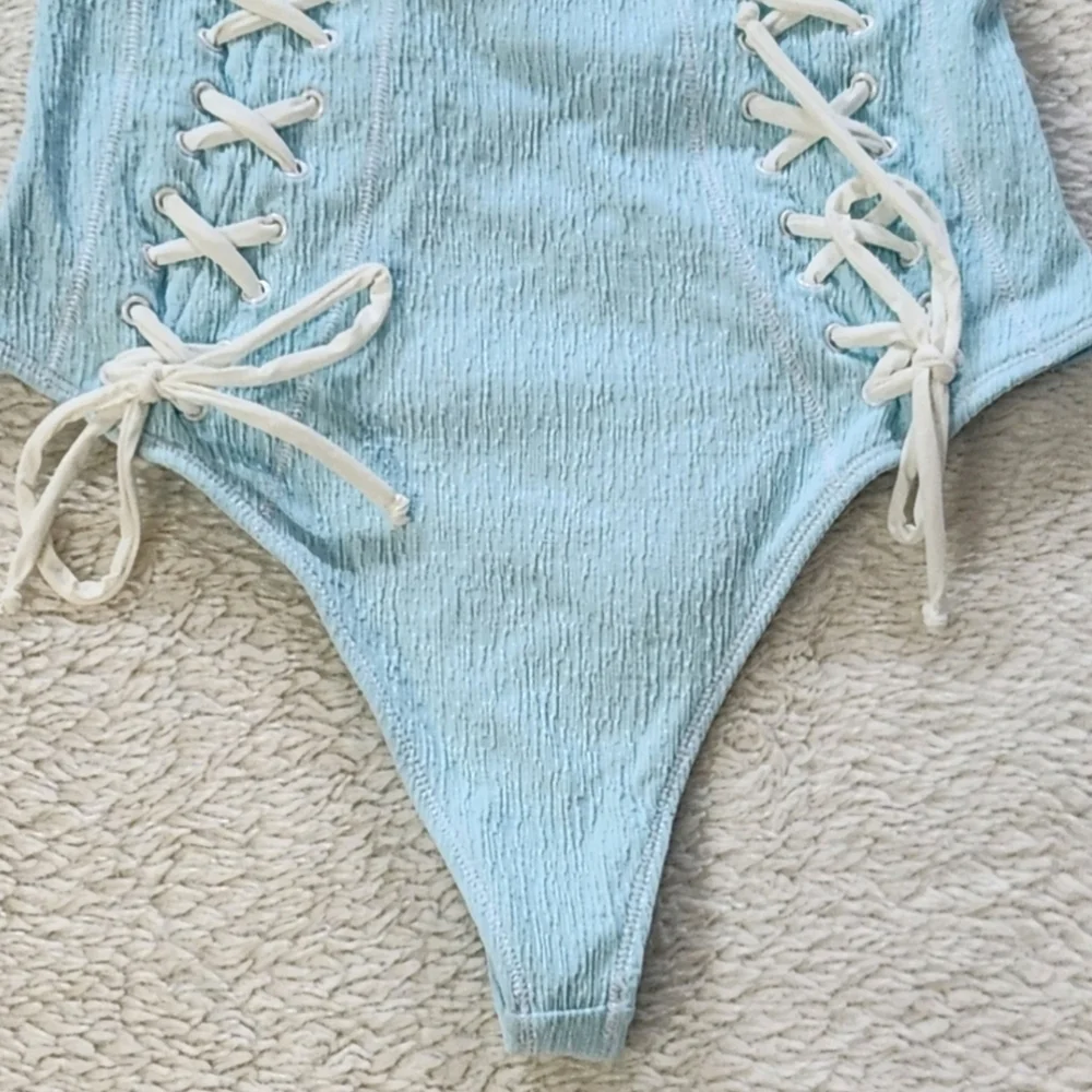 New!Frankie's‎ Bikinis Kylee Lace-up One Piece Swimsuit:L